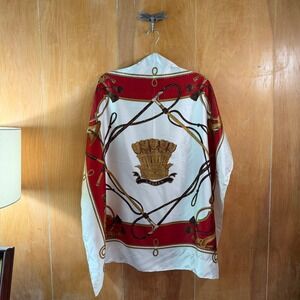Lauren Ralph Lauren Silk Scarf Red White Equestrian Crown Crest Square 34x34